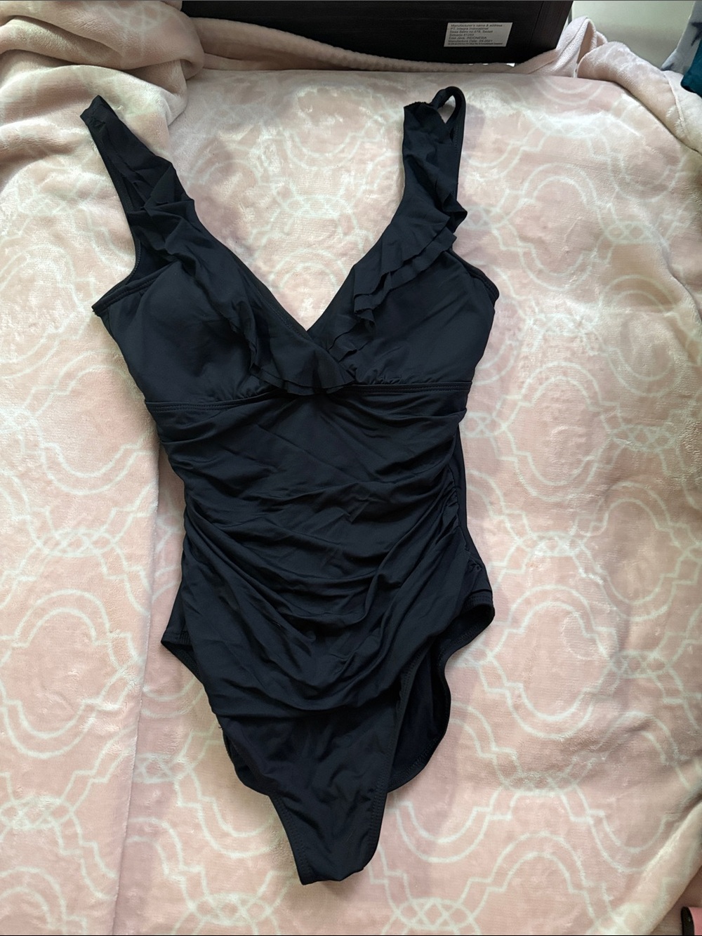 Lauren Ralph Lauren Black Ruffle-Trim One-Piece Swimsuit